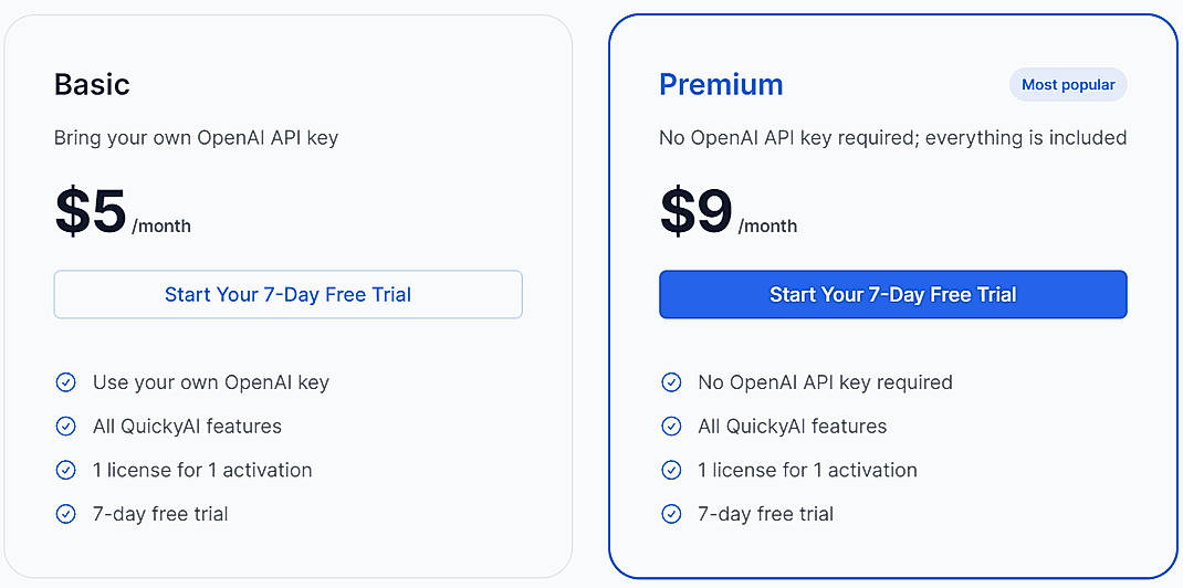 Pricing screenshot