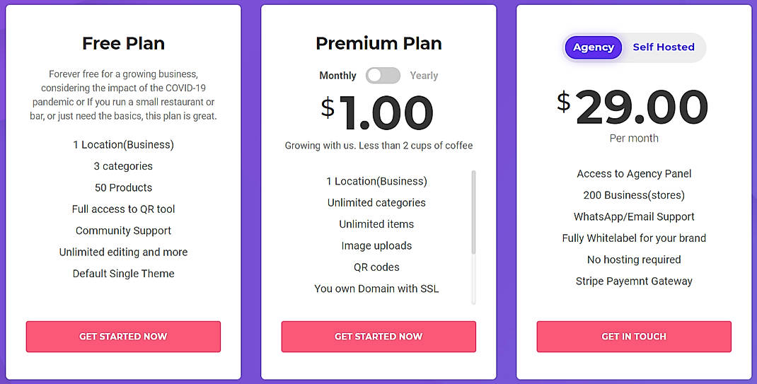 Pricing screenshot