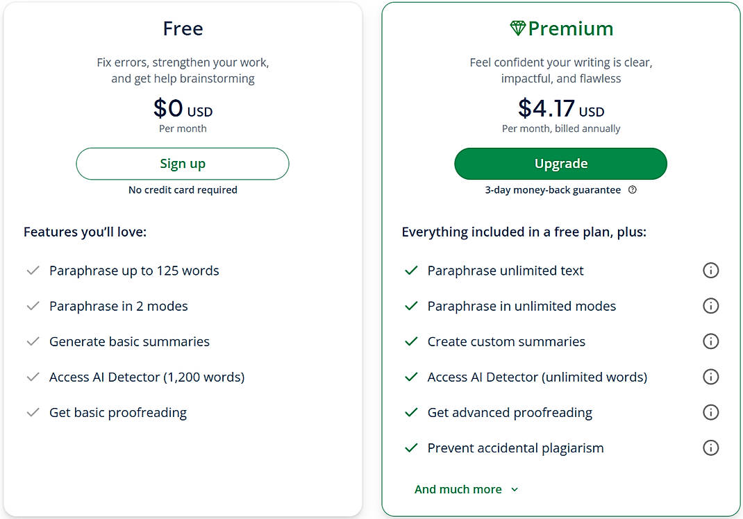 Pricing screenshot