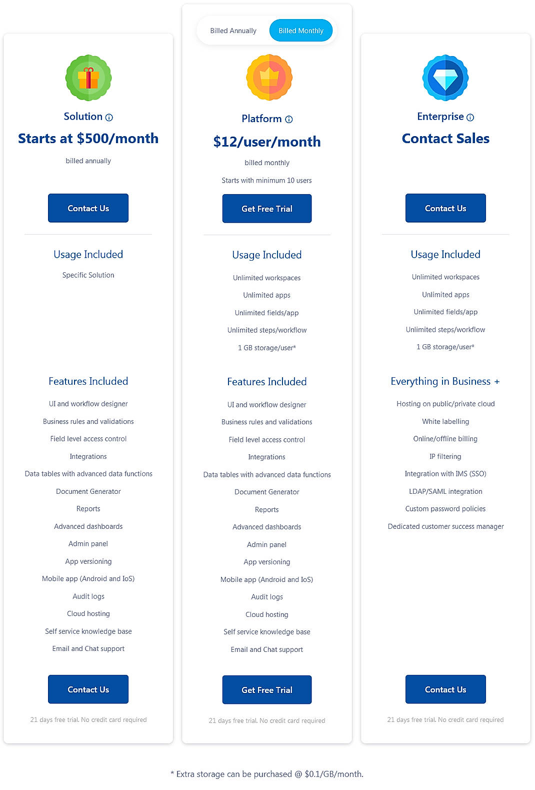 Pricing screenshot