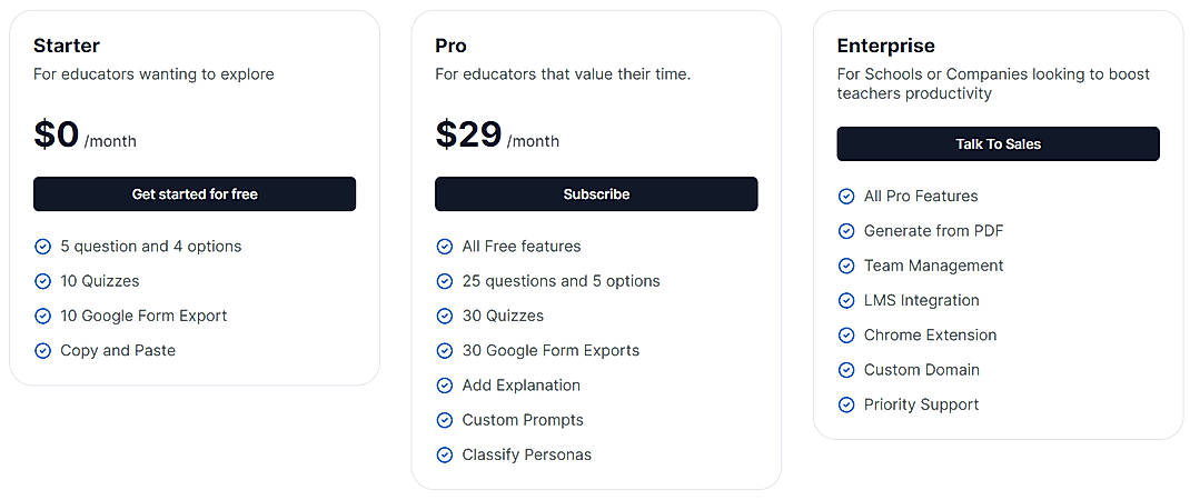 Pricing screenshot