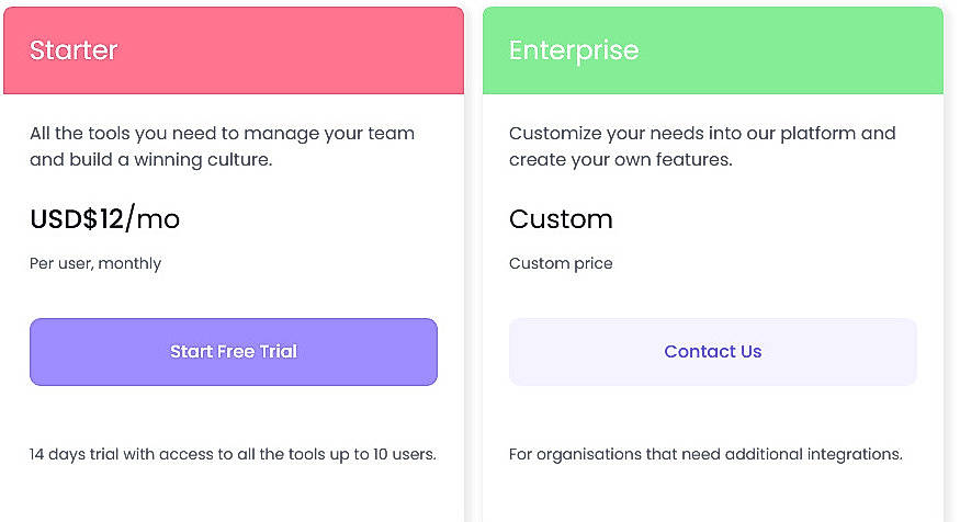 Pricing screenshot