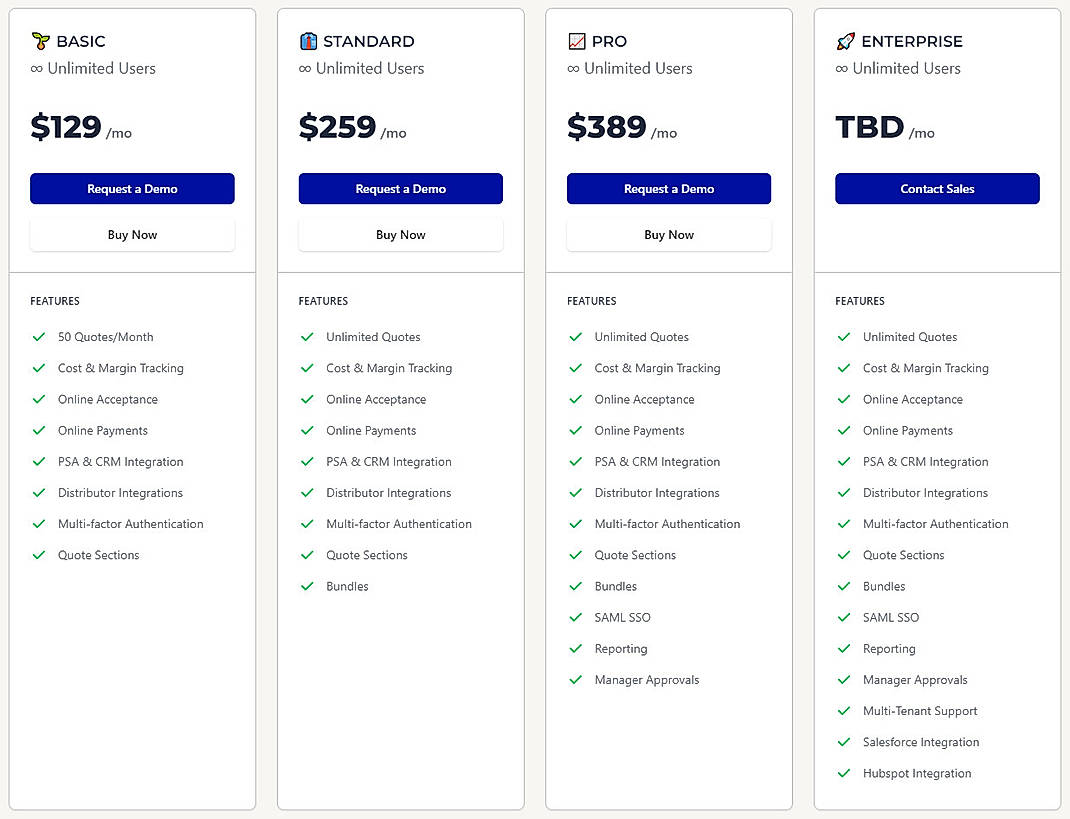 Pricing screenshot