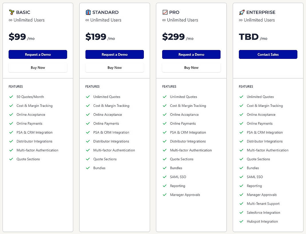 Pricing screenshot