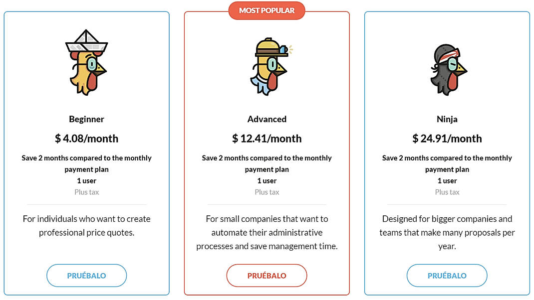 Pricing screenshot