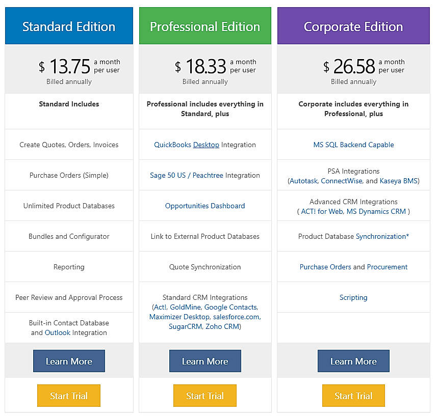 Pricing screenshot