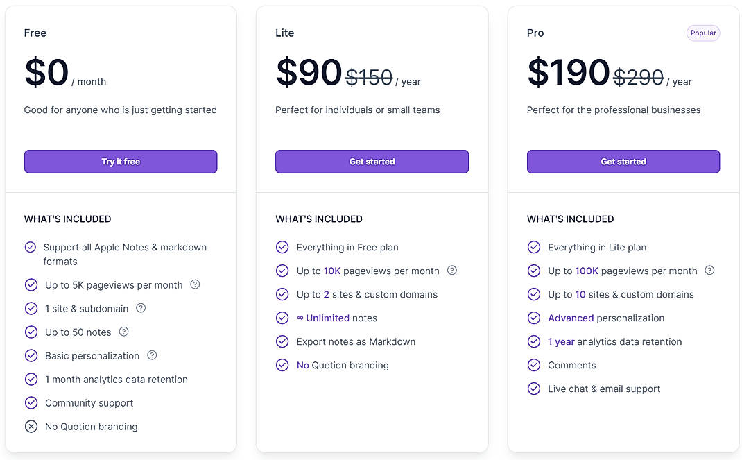 Pricing screenshot