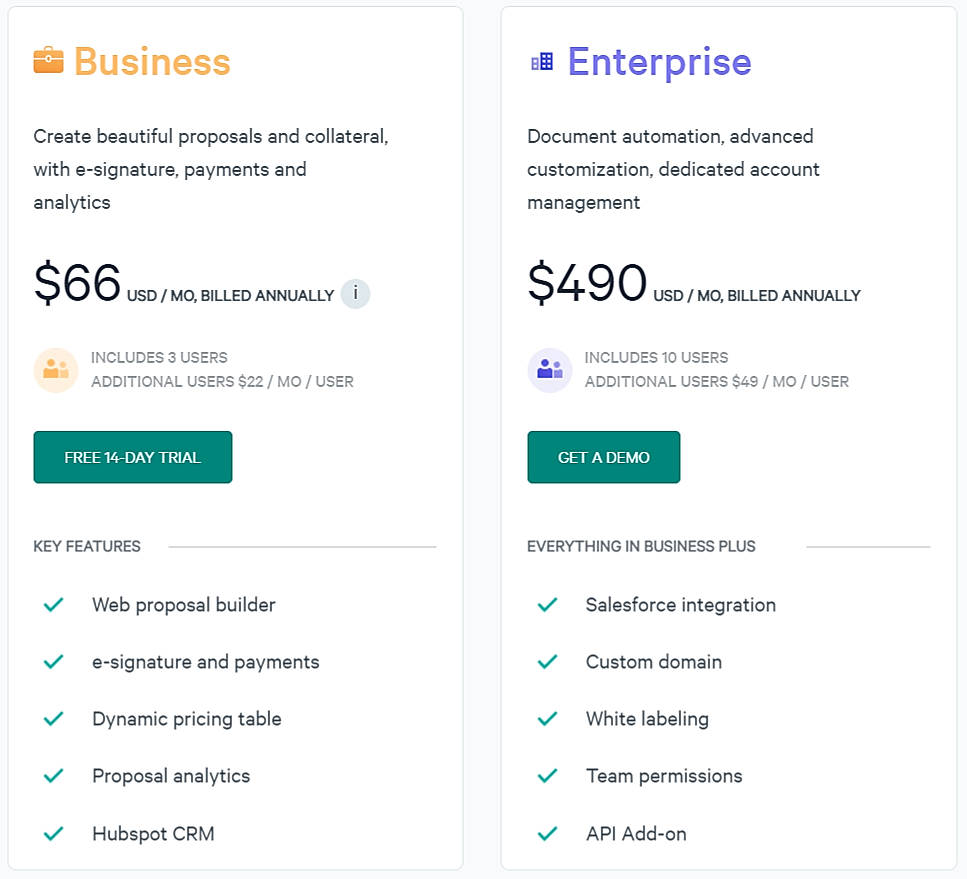 Pricing screenshot