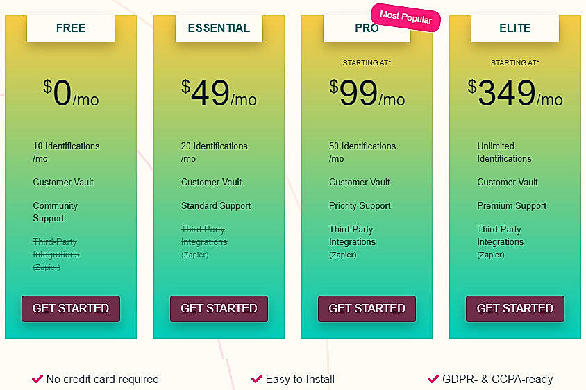 Pricing screenshot