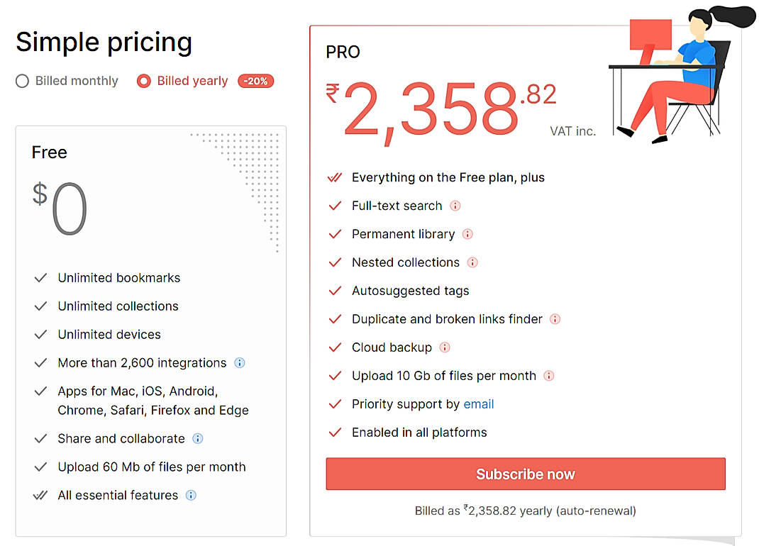 Pricing screenshot