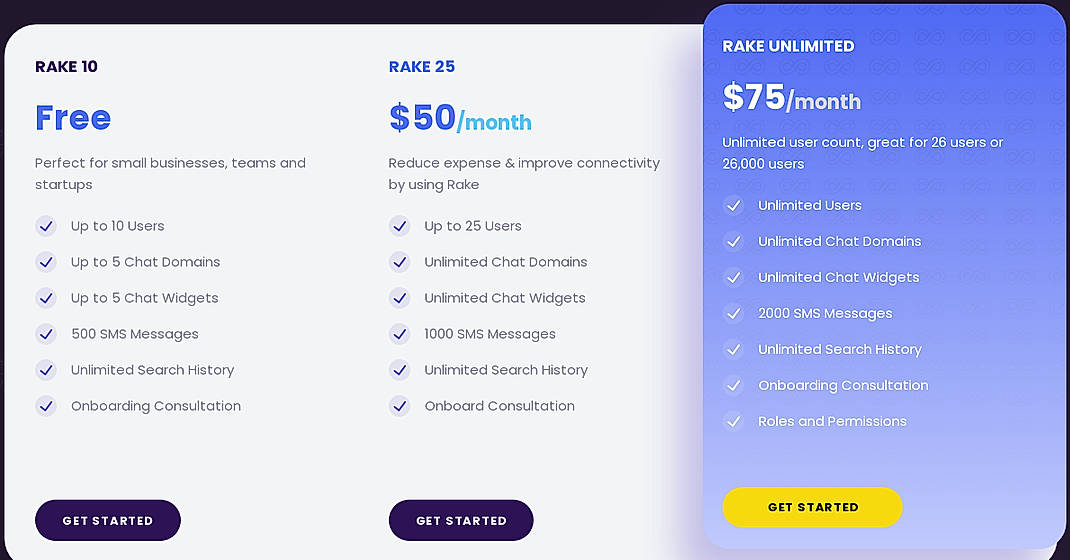 Pricing screenshot