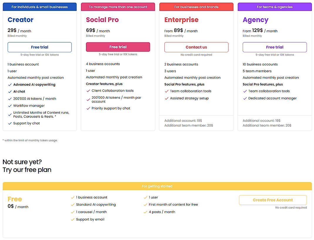 Pricing screenshot