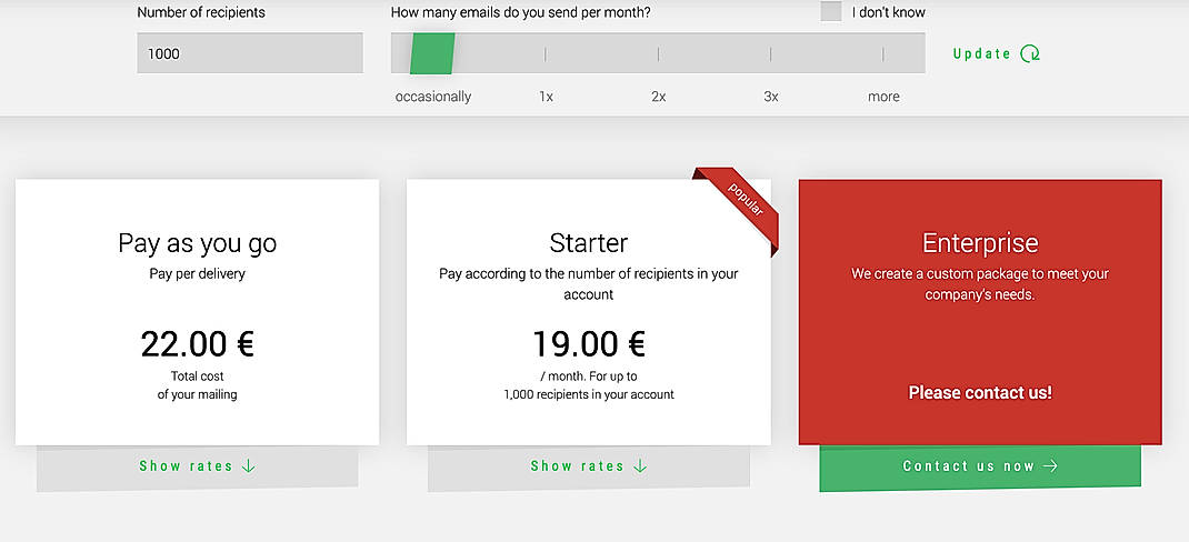 Pricing screenshot