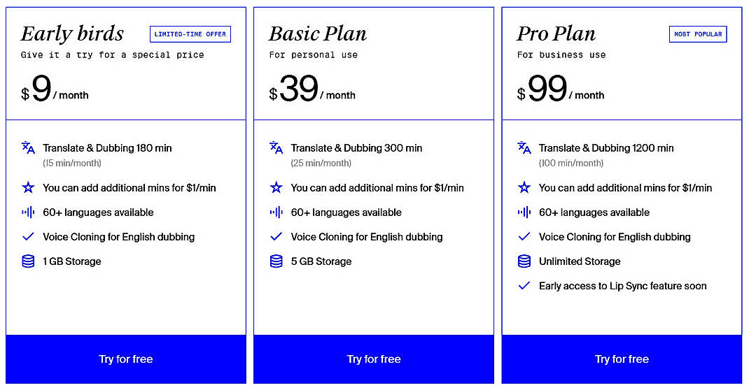 Pricing screenshot