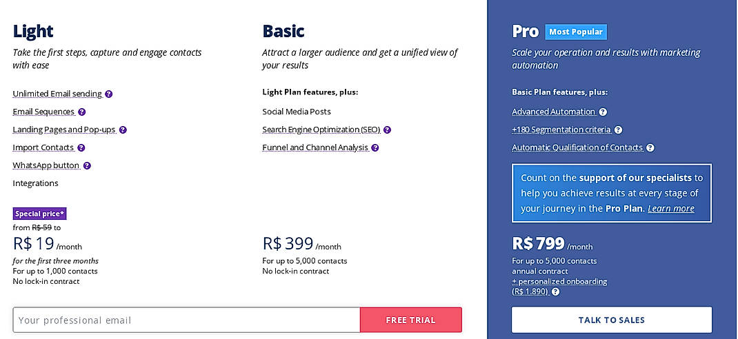 Pricing screenshot