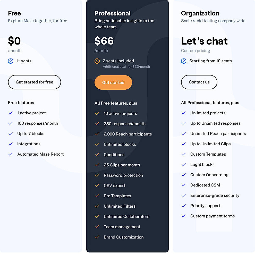 Pricing screenshot