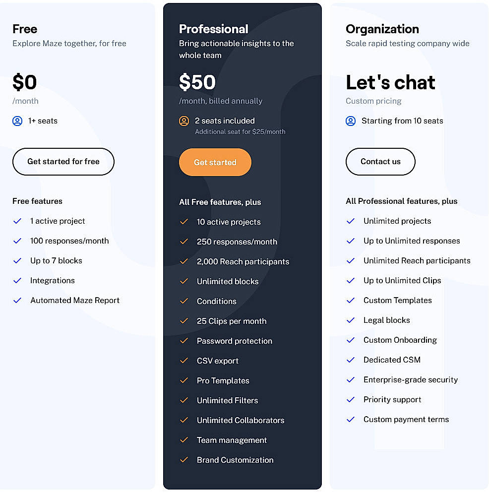 Pricing screenshot
