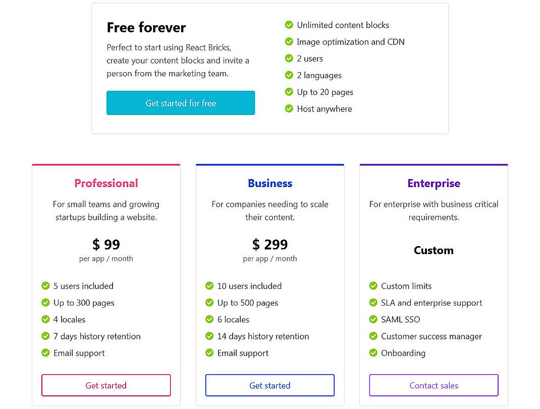 Pricing screenshot