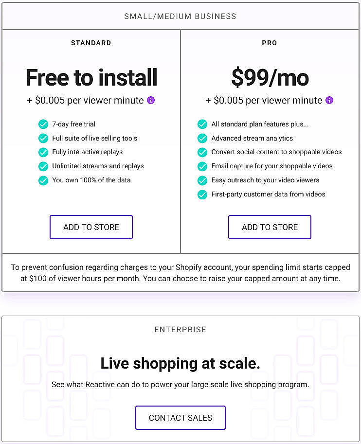 Pricing screenshot