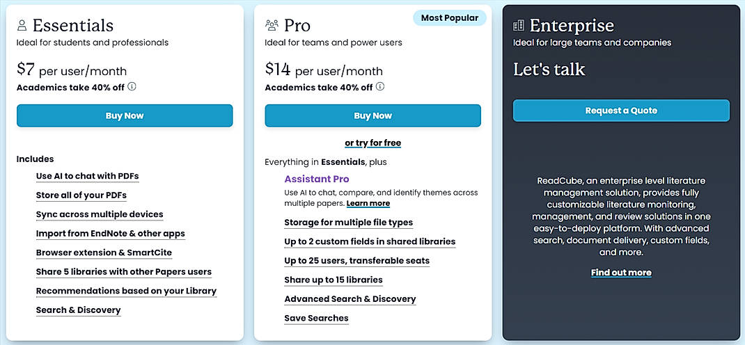 Pricing screenshot