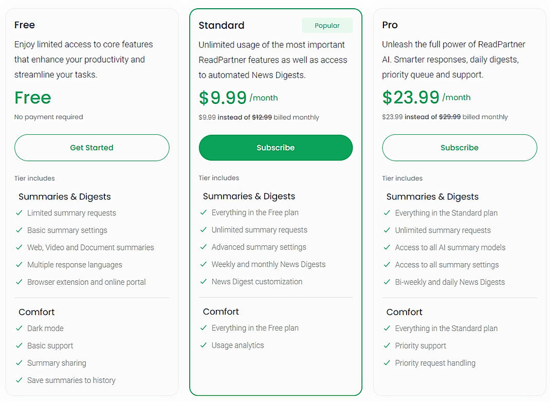 Pricing screenshot
