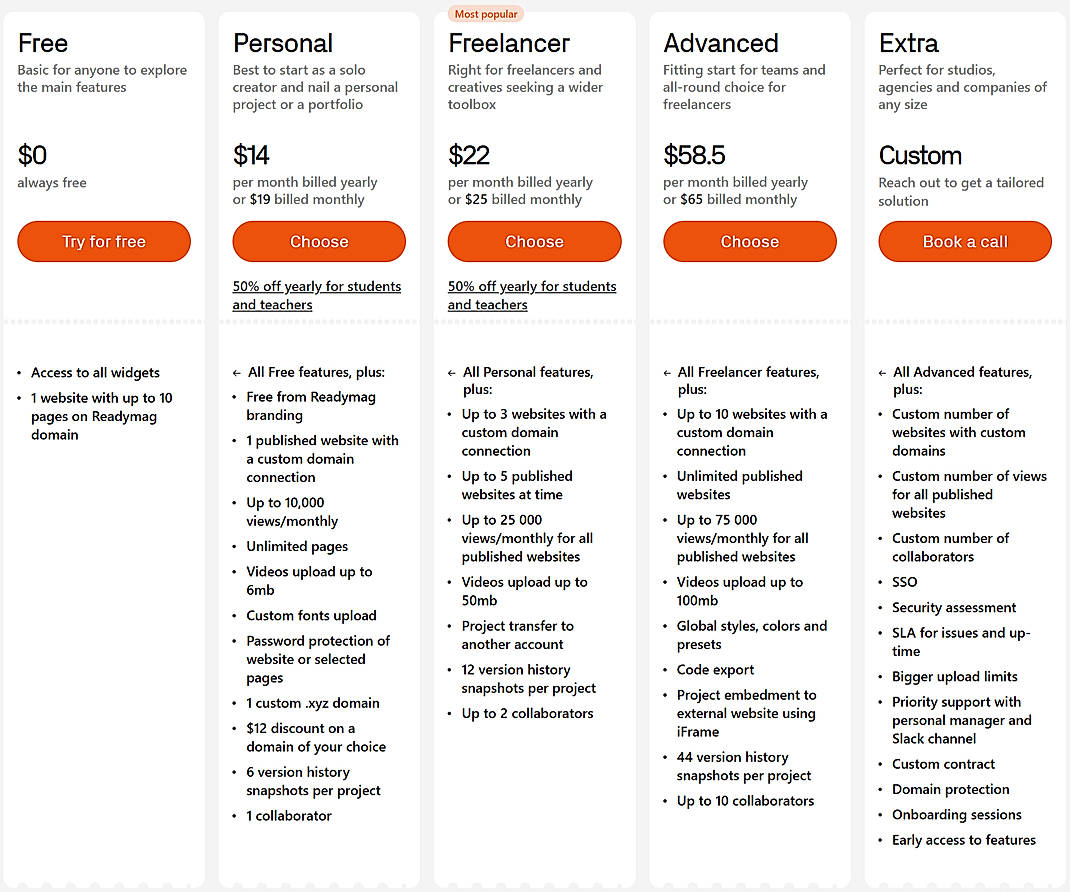 Pricing screenshot