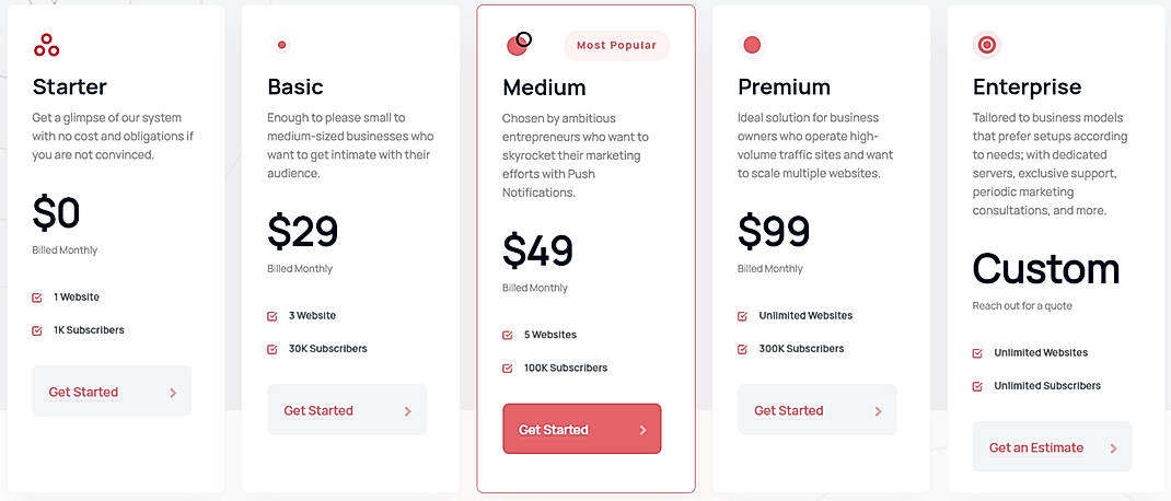 Pricing screenshot