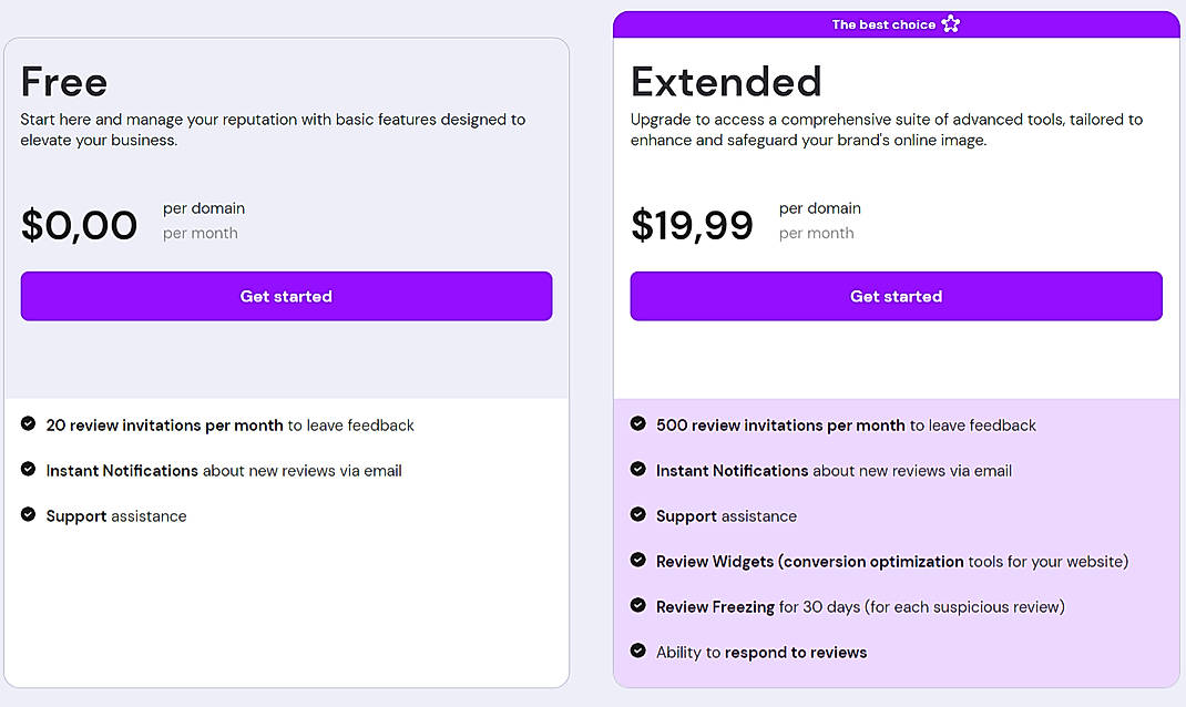 Pricing screenshot