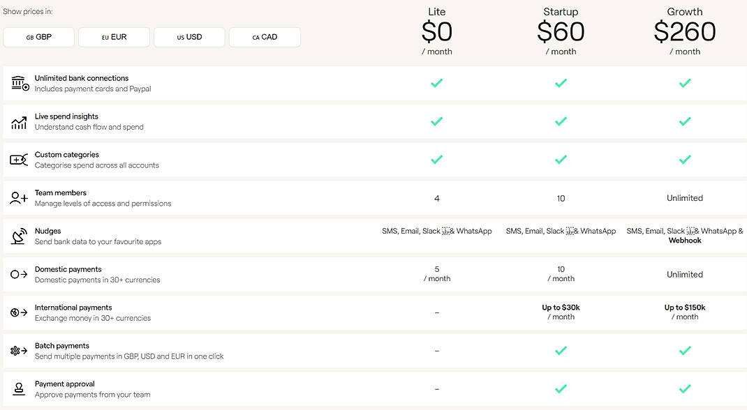 Pricing screenshot