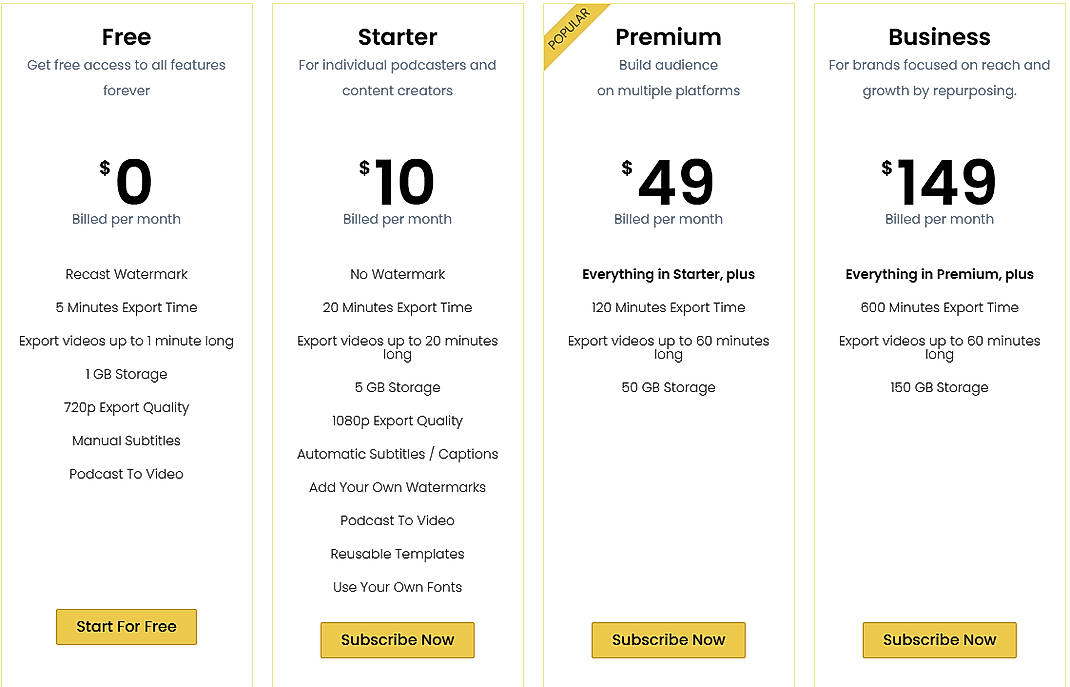 Pricing screenshot