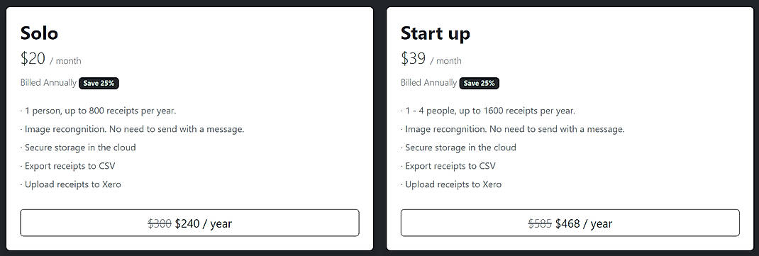 Pricing screenshot