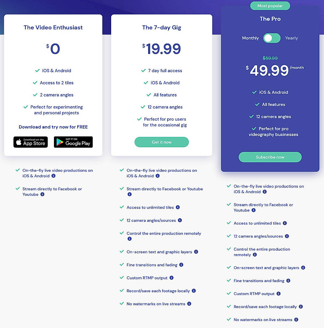 Pricing screenshot