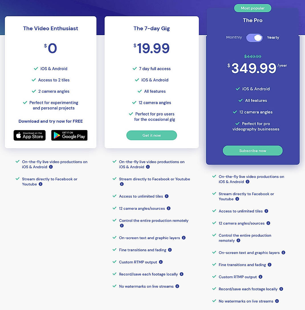 Pricing screenshot
