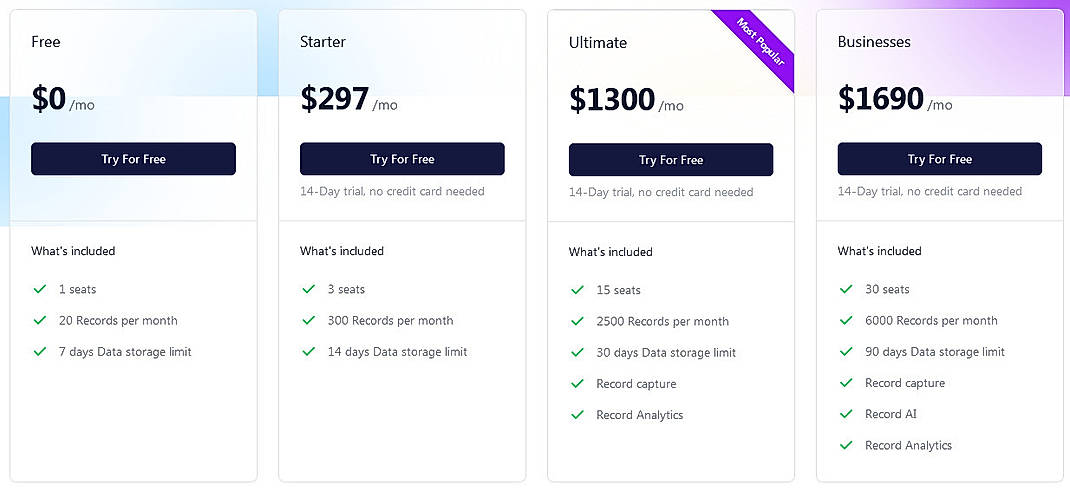 Pricing screenshot