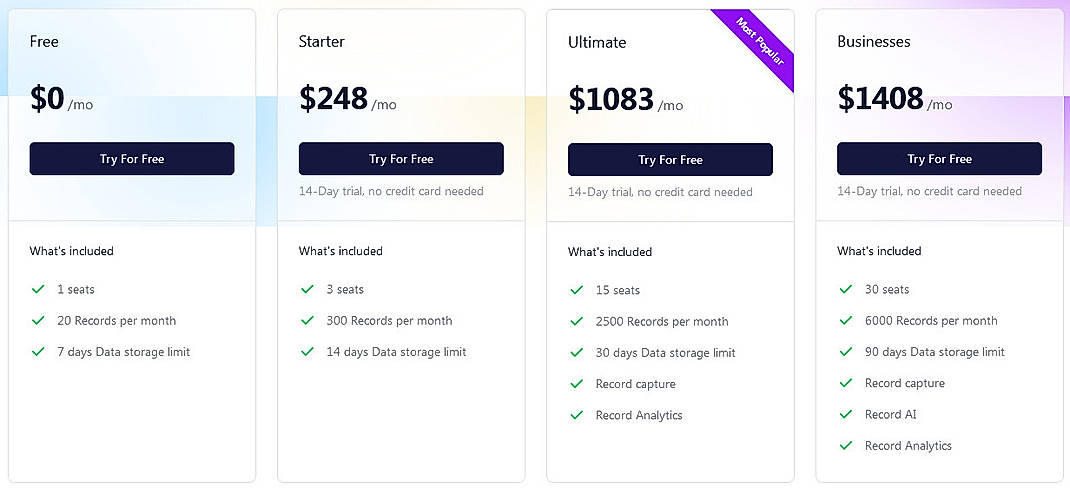 Pricing screenshot
