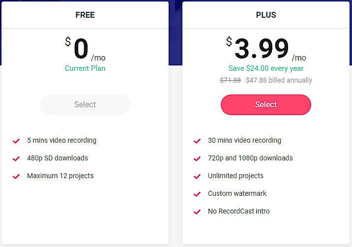 Pricing screenshot