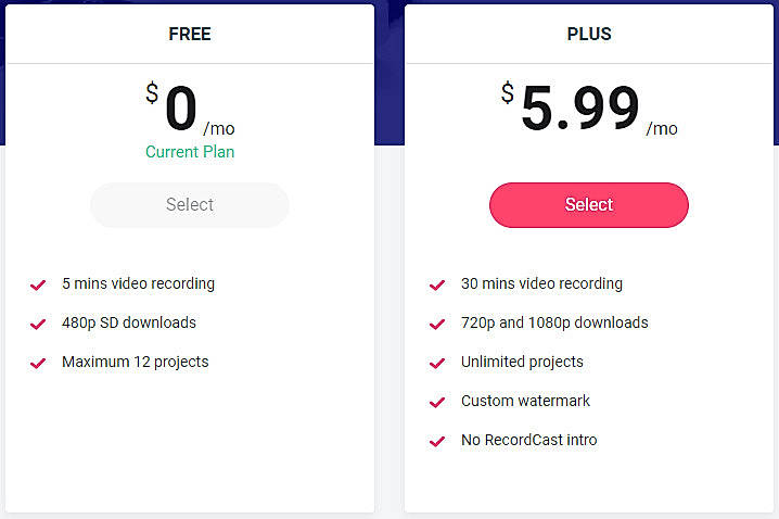 Pricing screenshot