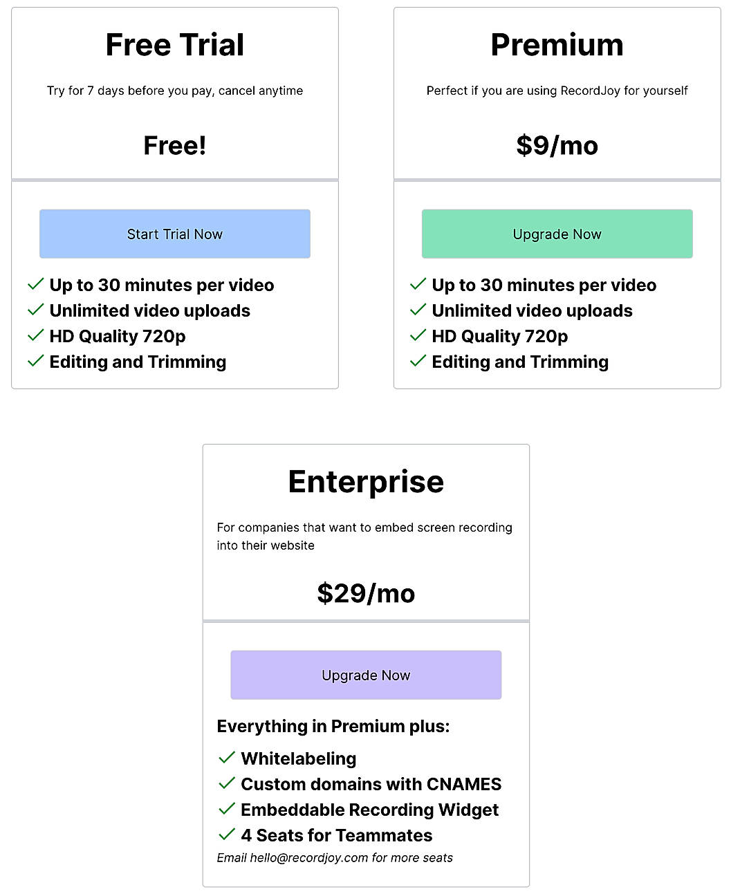Pricing screenshot