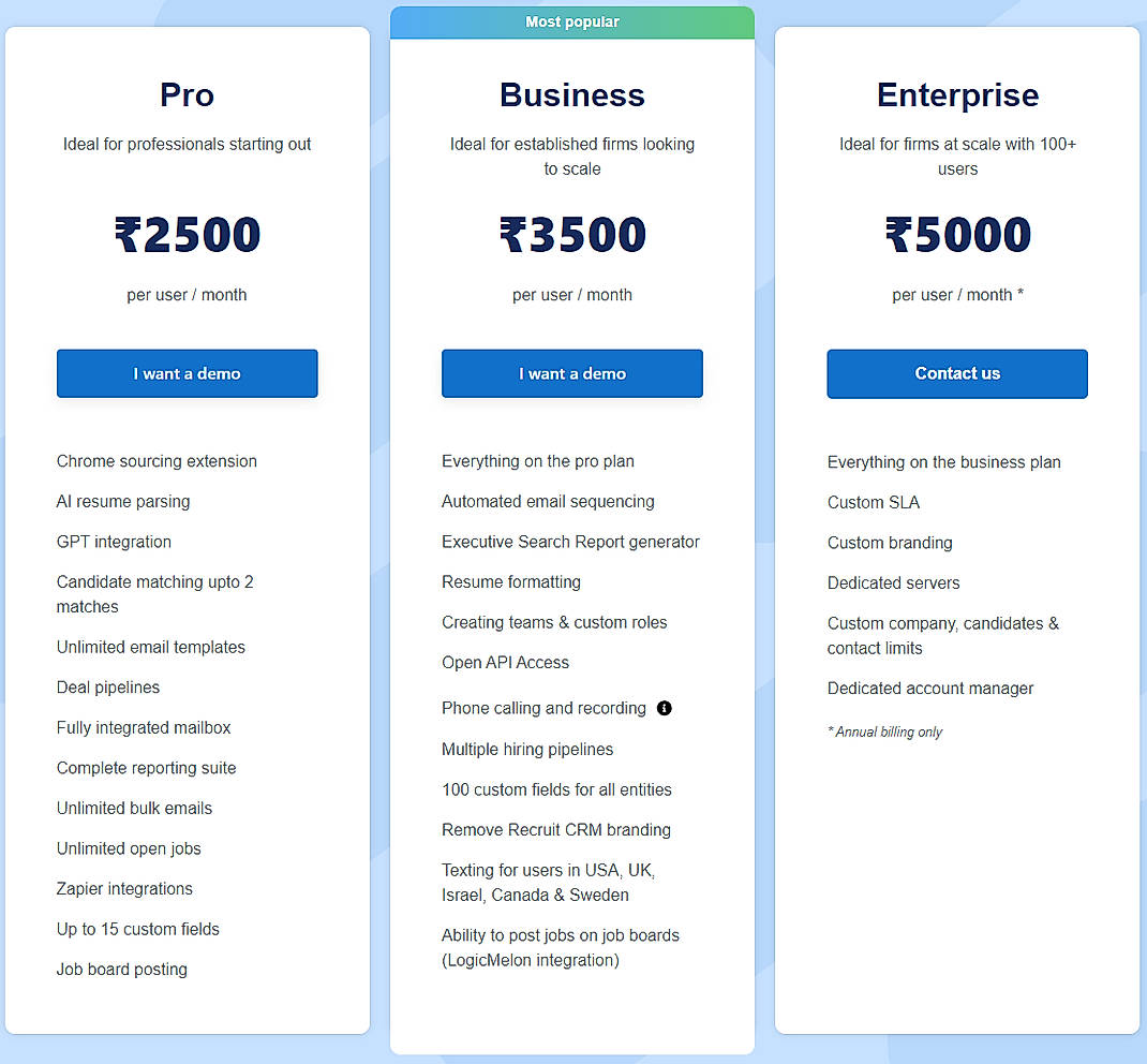 Pricing screenshot