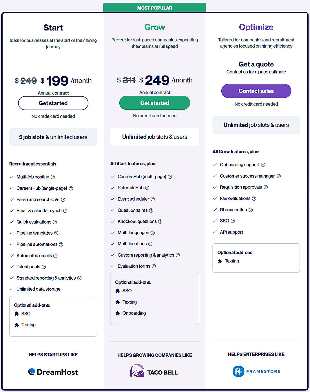 Pricing screenshot