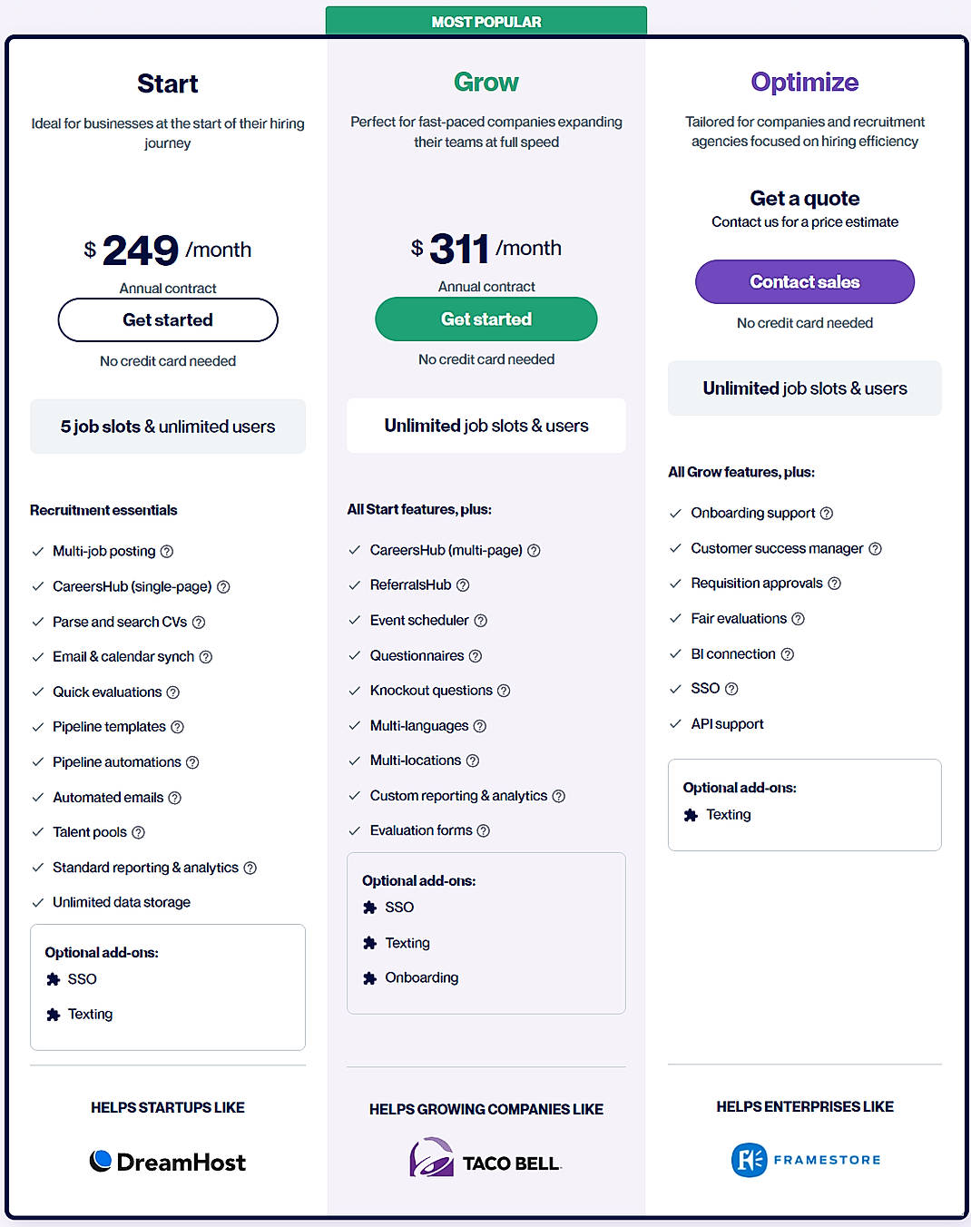 Pricing screenshot