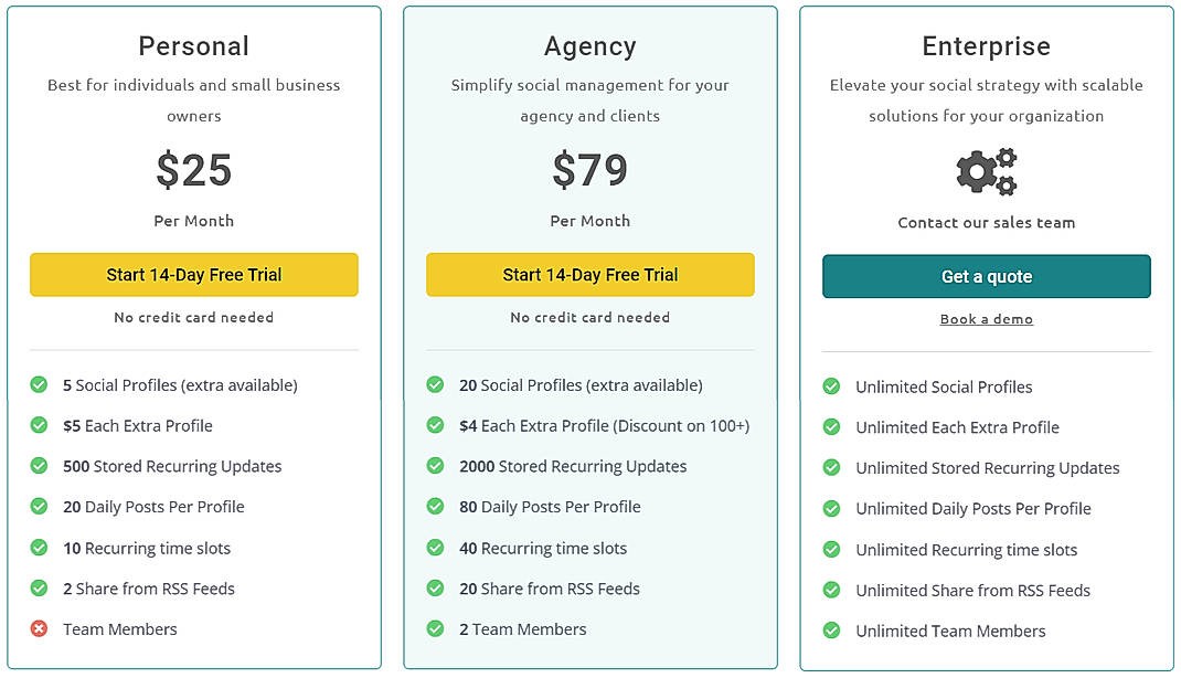 Pricing screenshot