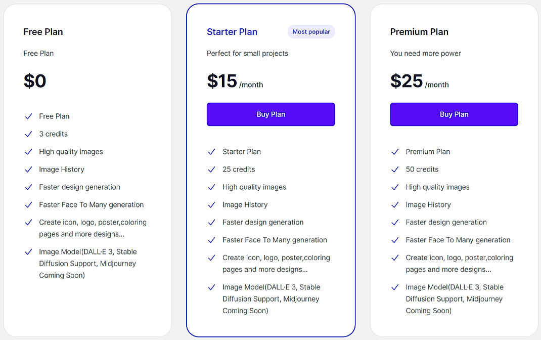 Pricing screenshot