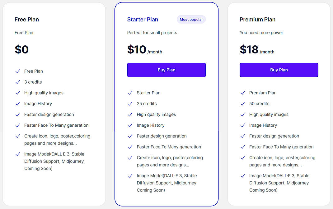 Pricing screenshot