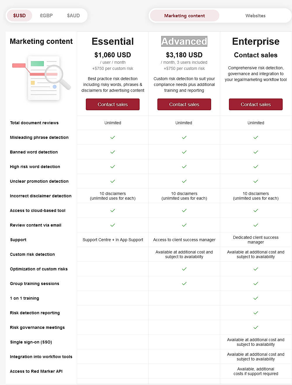 Pricing screenshot