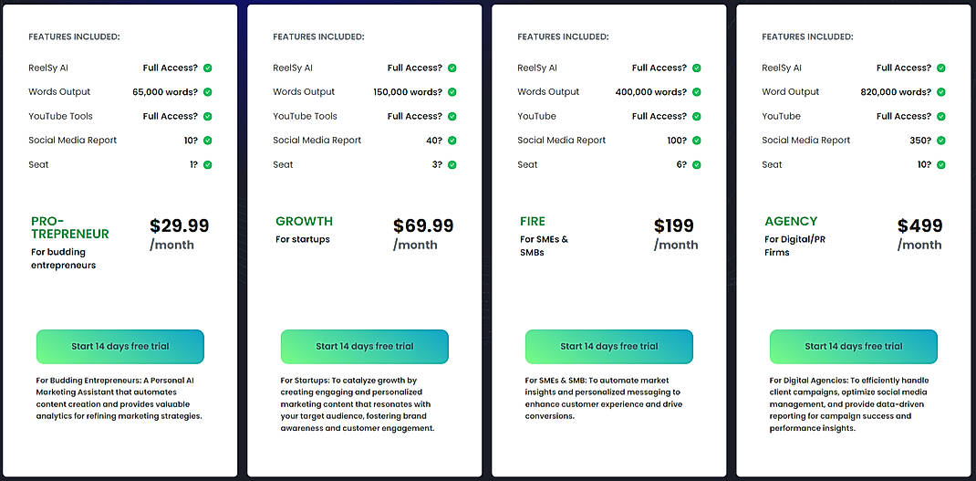 Pricing screenshot