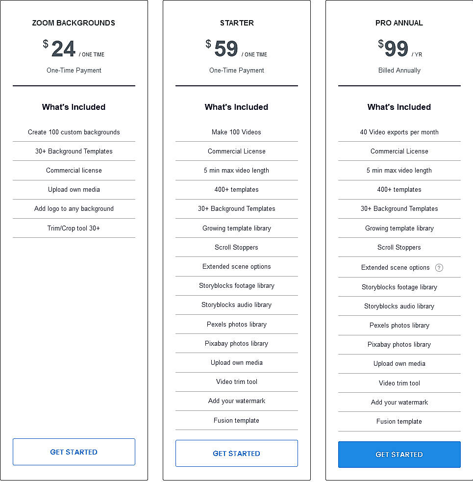 Pricing screenshot
