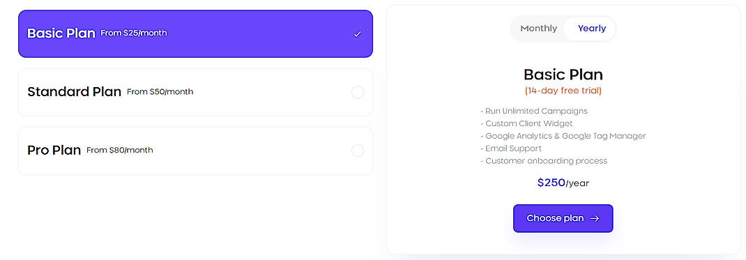 Pricing screenshot
