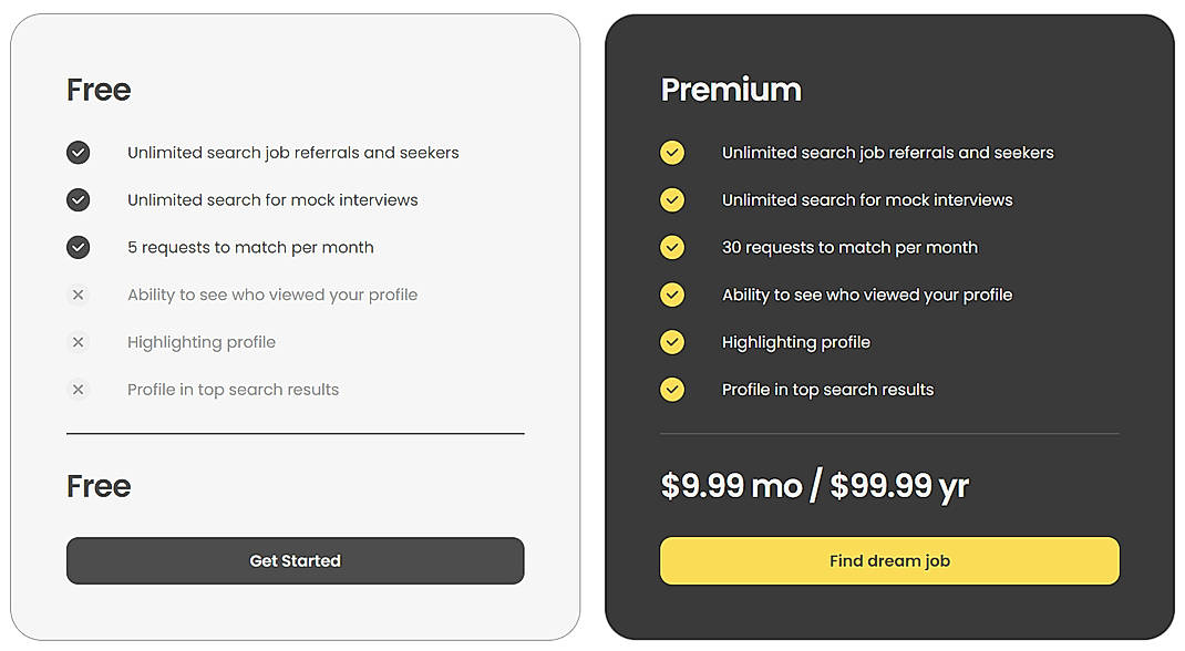 Pricing screenshot