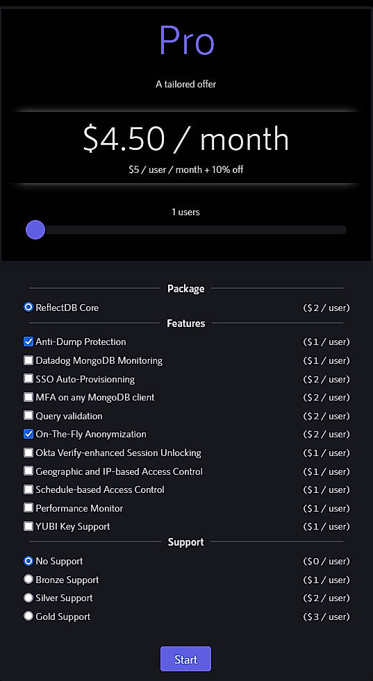 Pricing screenshot